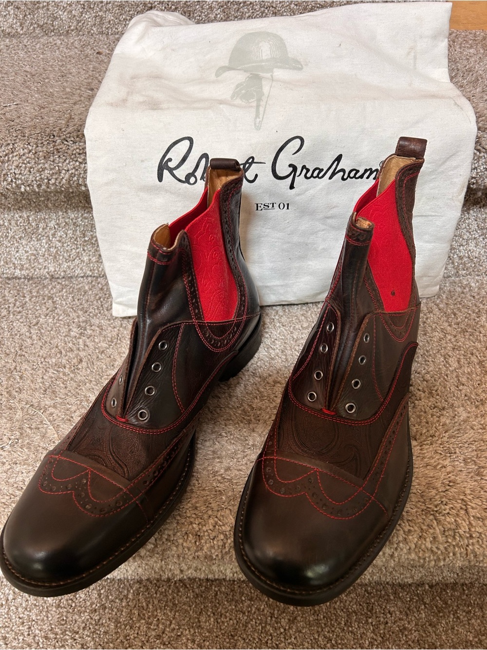 NWOT Robert Graham Lex Made in Italy Leather Paisley Boots. Men’s 9.5. Luxury.